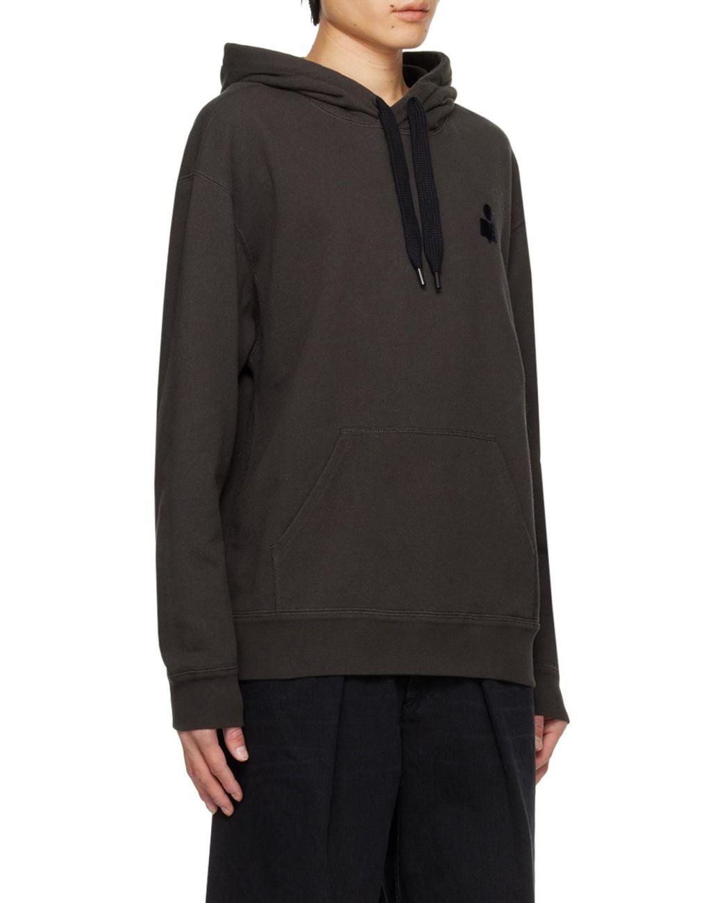 Isabel Marant Black Matte Logo Printed Drawstring Hoodie for men