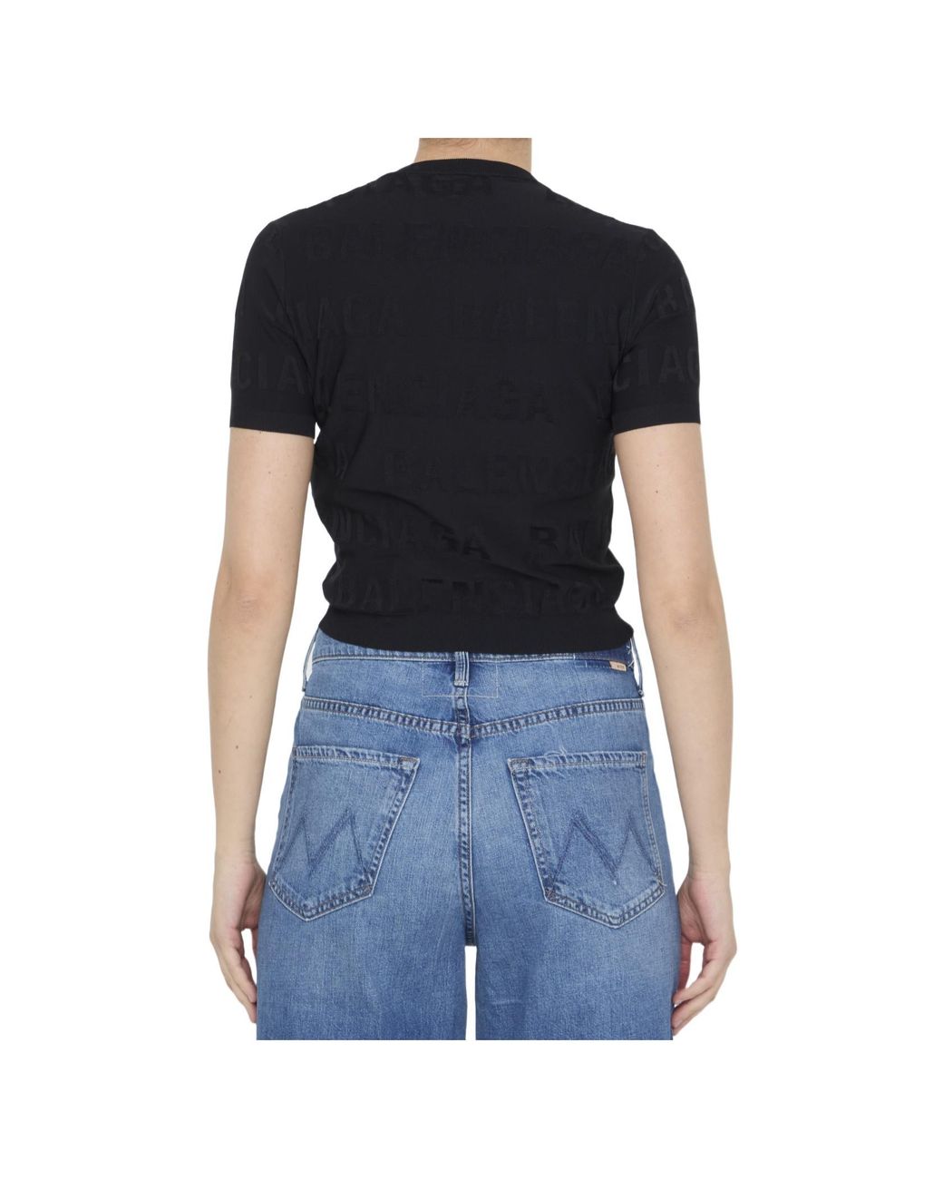 Balenciaga Black Logo Printed Crewneck T-Shirt