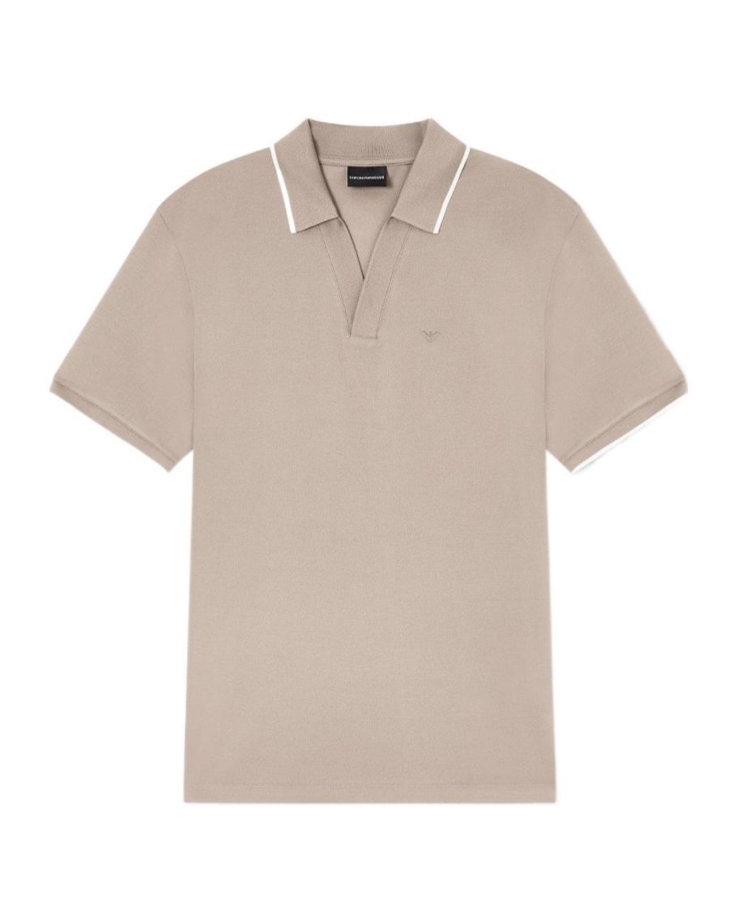 Emporio Armani White Piqued V-Neck Polo Shirt for men