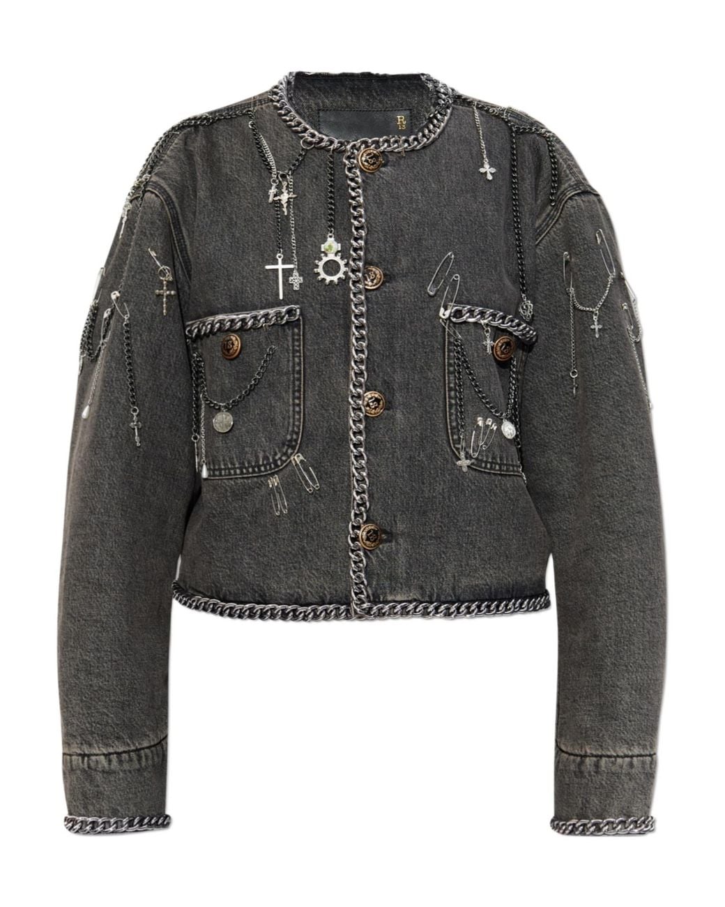 R13 Gray Long Sleeve Denim Jacket