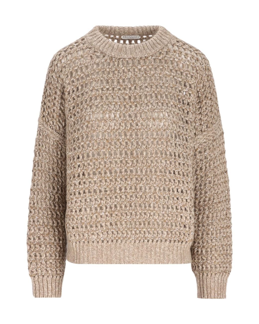 Brunello Cucinelli Brown Open-Knit Sequined Jumper