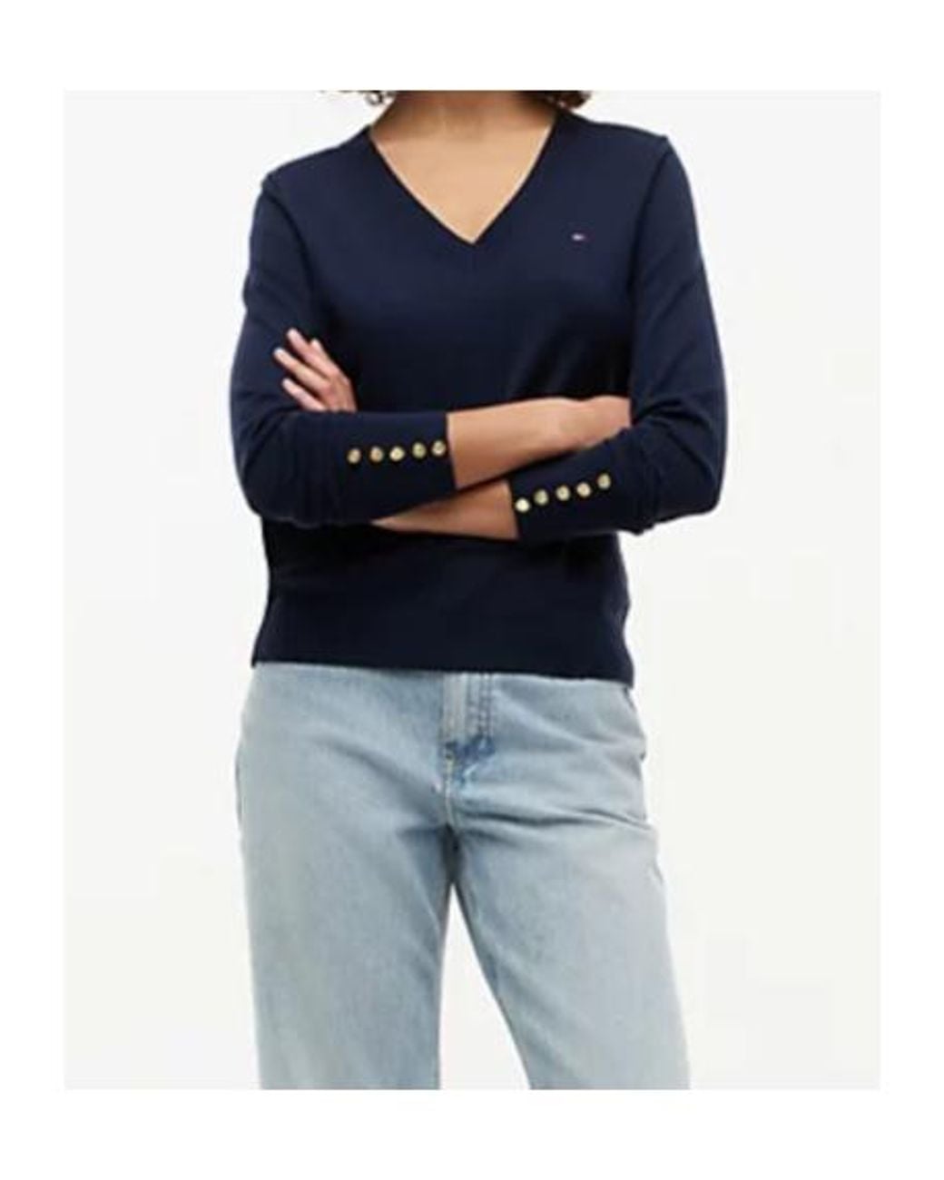 Tommy Hilfiger Blue Button-Cuff V-Neck Sweater