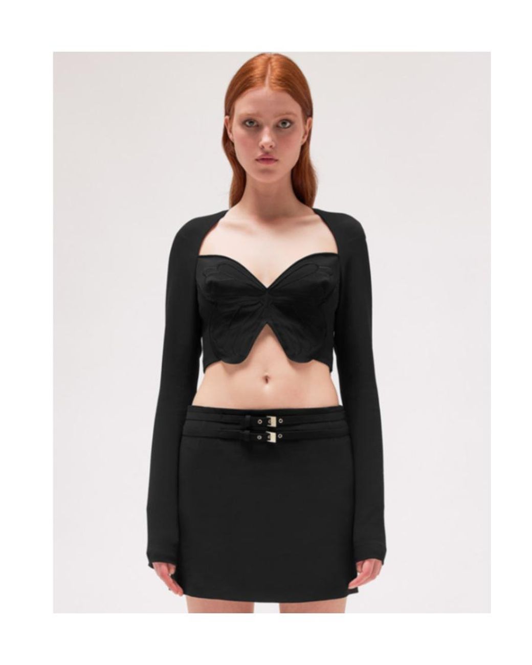 Blumarine Black Butterfly-Motif Cropped Top