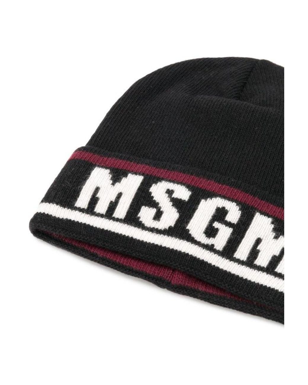 MSGM Black Logo Knit Beanie for men