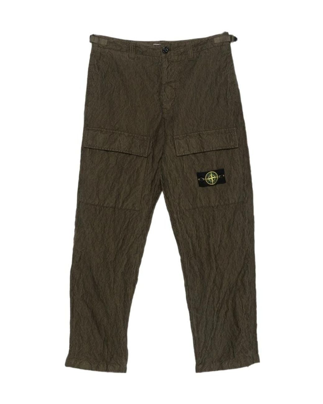 Stone Island Green Wrinkled Corduroy Straight-Leg Trousers for men
