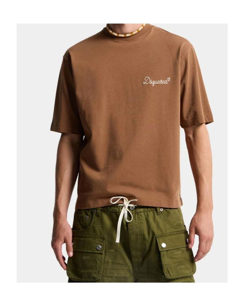 DSquared² Brown Logo Embroidered Crewneck T-Shirt for men