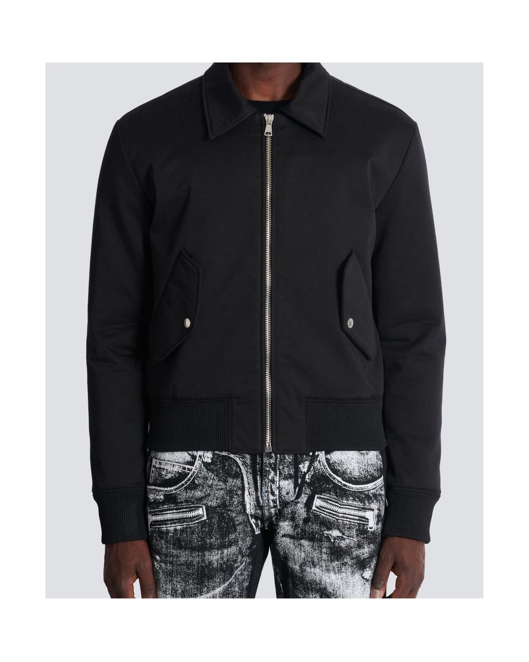 Balmain Black Cotton Bomber Jacket With Vintage Logo for men