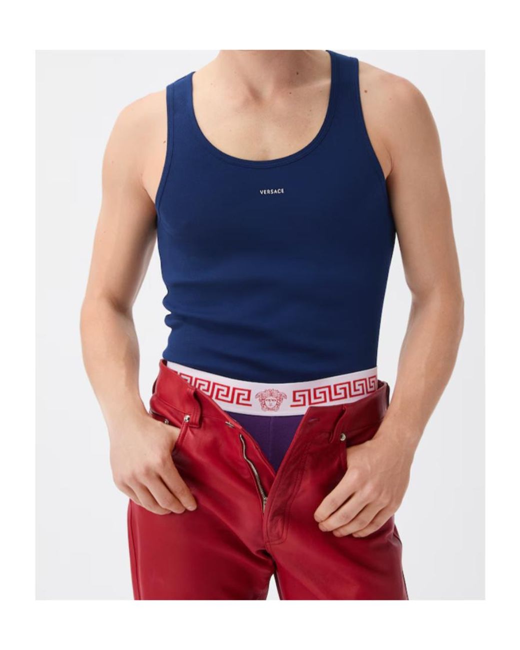 Versace Blue Logo Ribbed Underwear Top for men