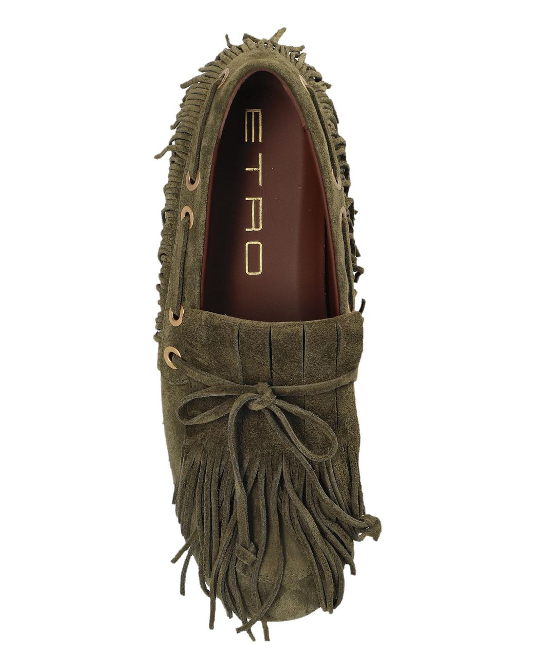 Etro Green Fringed Moccasin Flat Shoes
