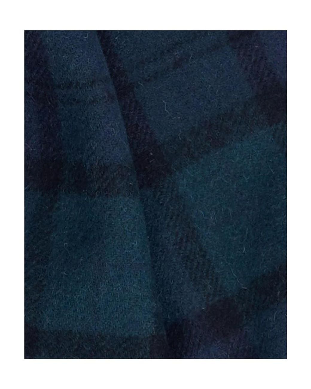 Barbour Blue Tartan Checked Fringed Scarf for men