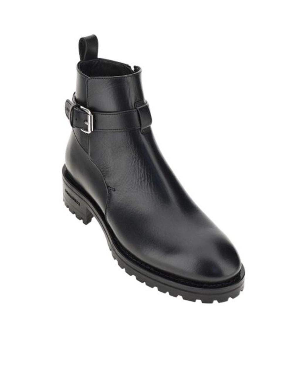DSquared² Black Buckled Leather Ankle Boots for men