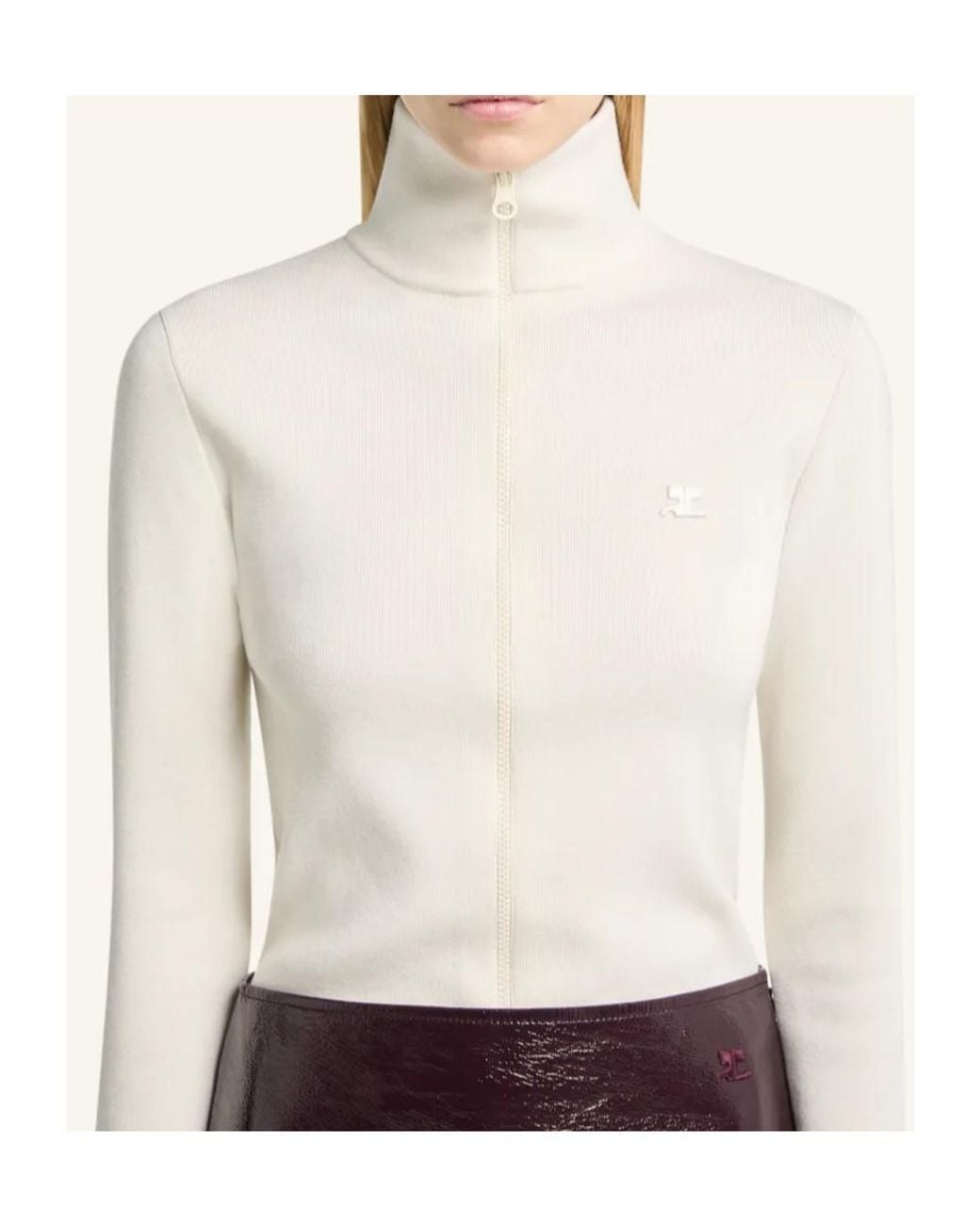 Courreges White Courrèges Zip-Up High Collar Knitted Top