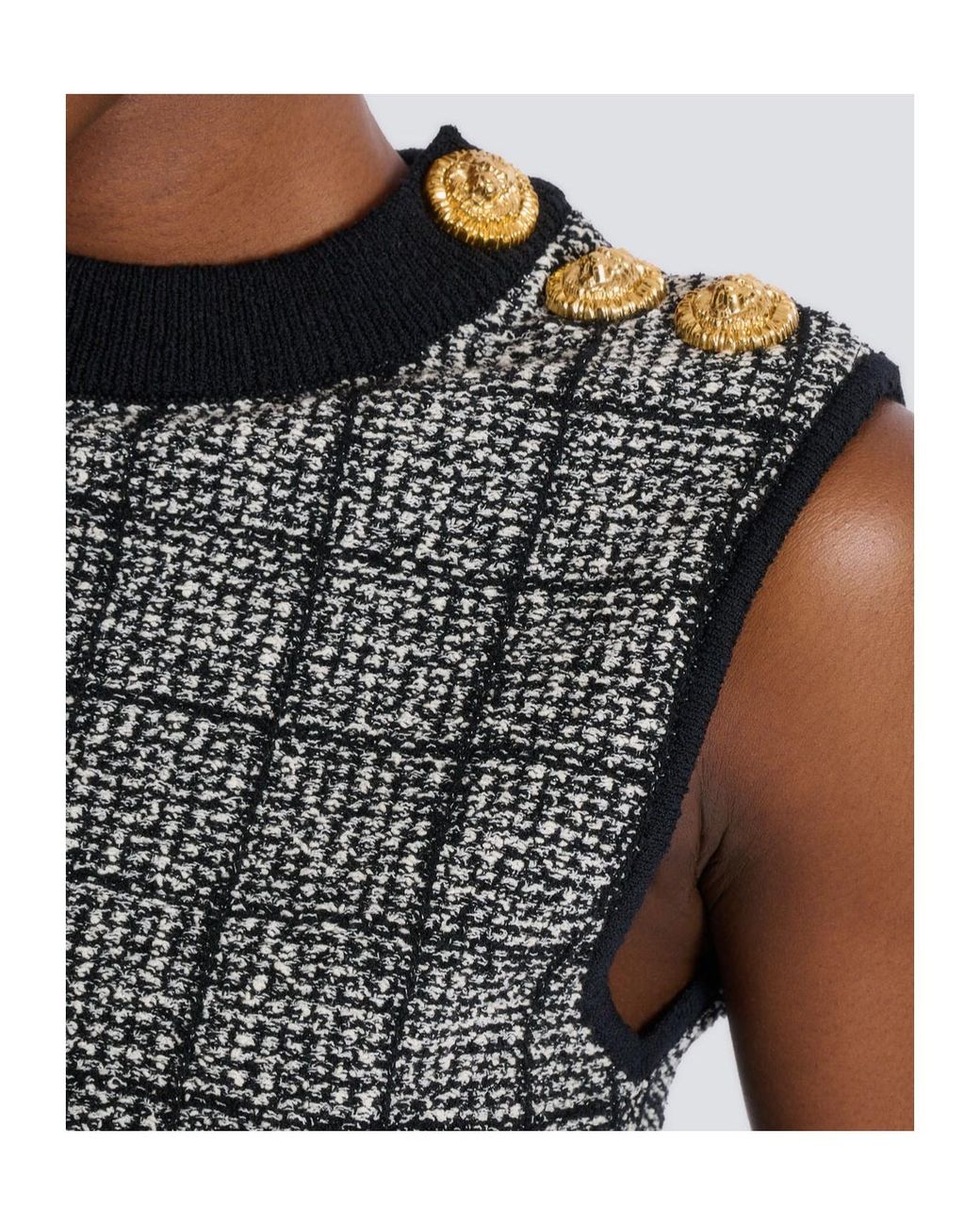 Balmain Gray Tweed Crop Top With Buttons