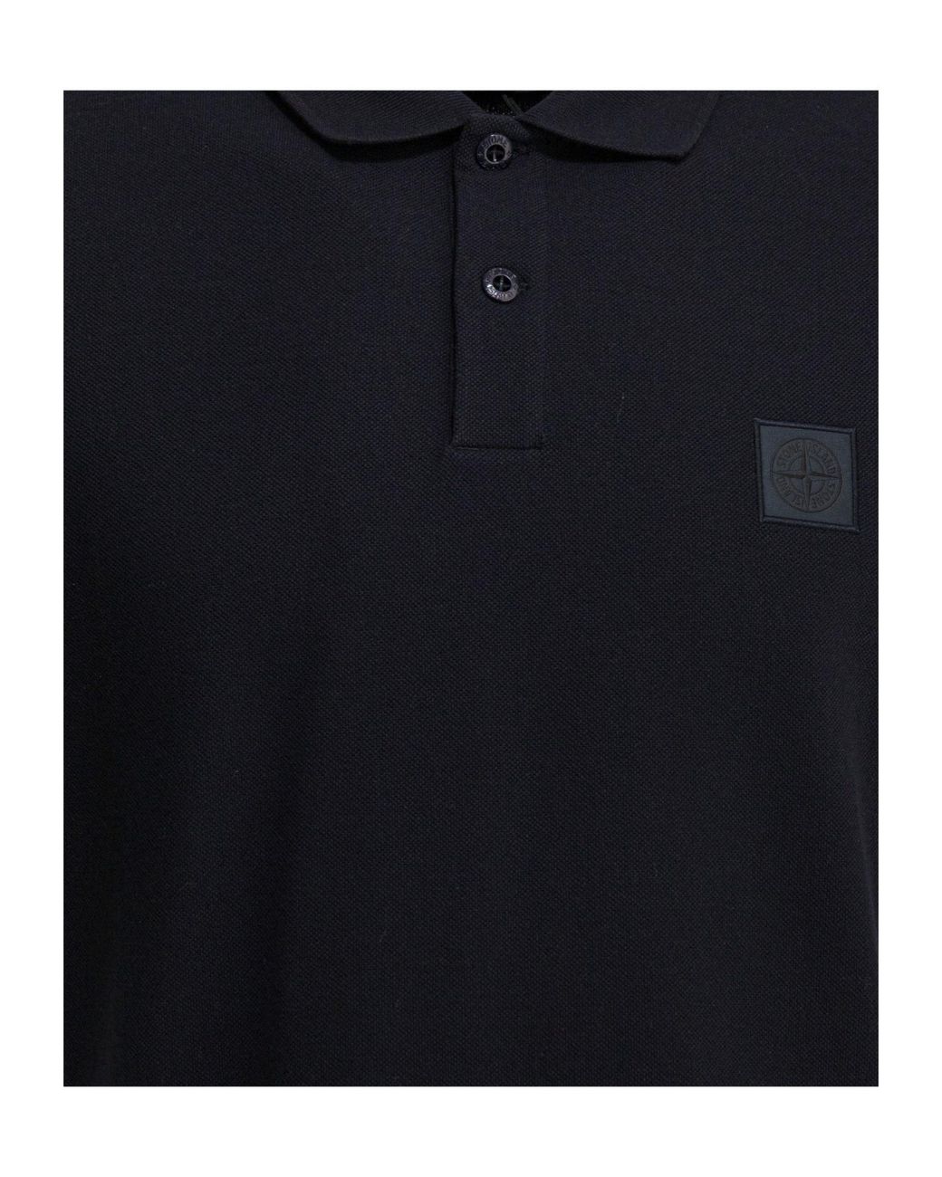 Stone Island Black Logo Patch Short Sleeved Polo Shirt for men