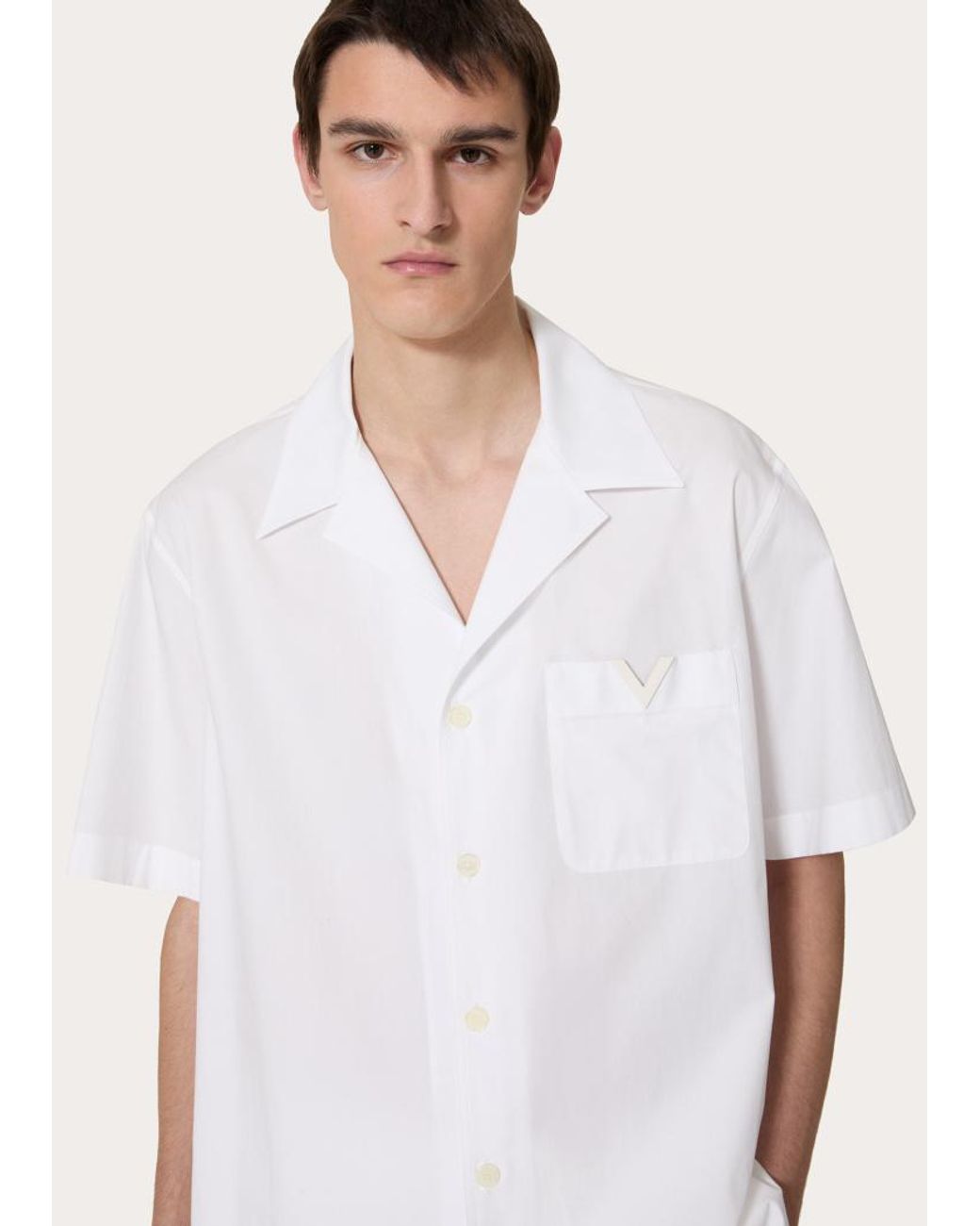 Valentino White Logo Plaque Short-Sleeved Shirt for men