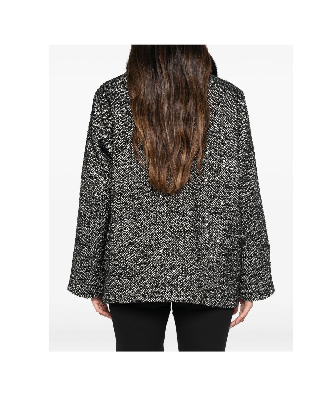 ERMANNO FIRENZE Black Sequin-Embellished Herringbone Jacket