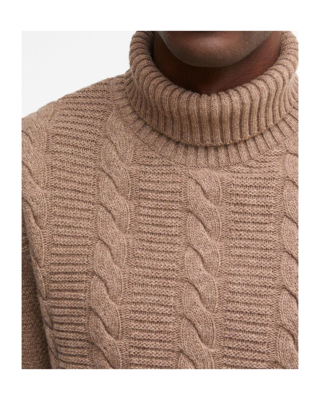 Barbour Brown Cable Knit Wool Turtle Neck Jumper for men