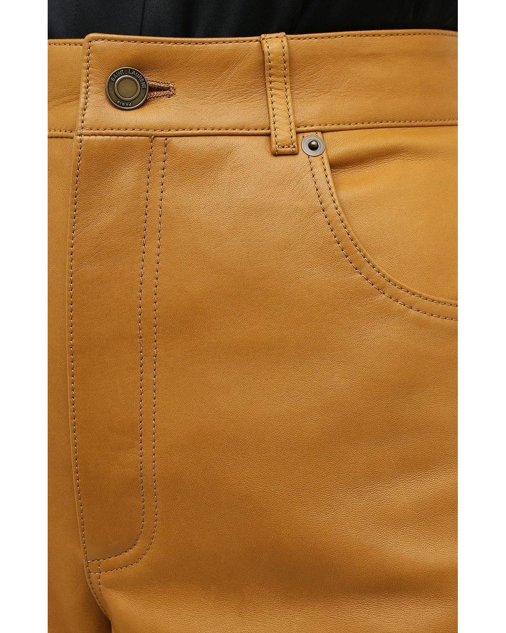 Saint Laurent Yellow High-Waisted Leather Shorts