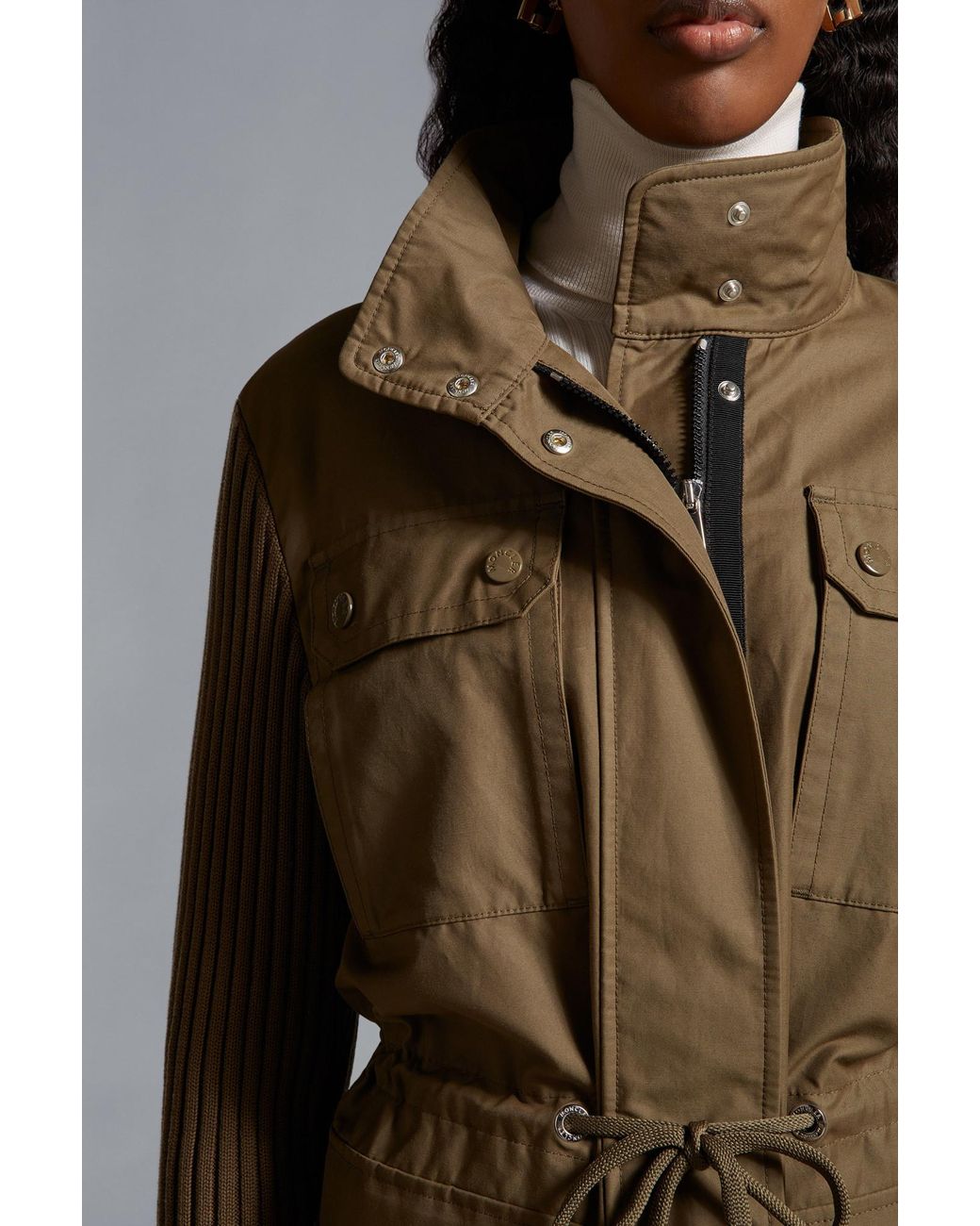 Moncler Green Knit-Panelled Zipped Military Jacket
