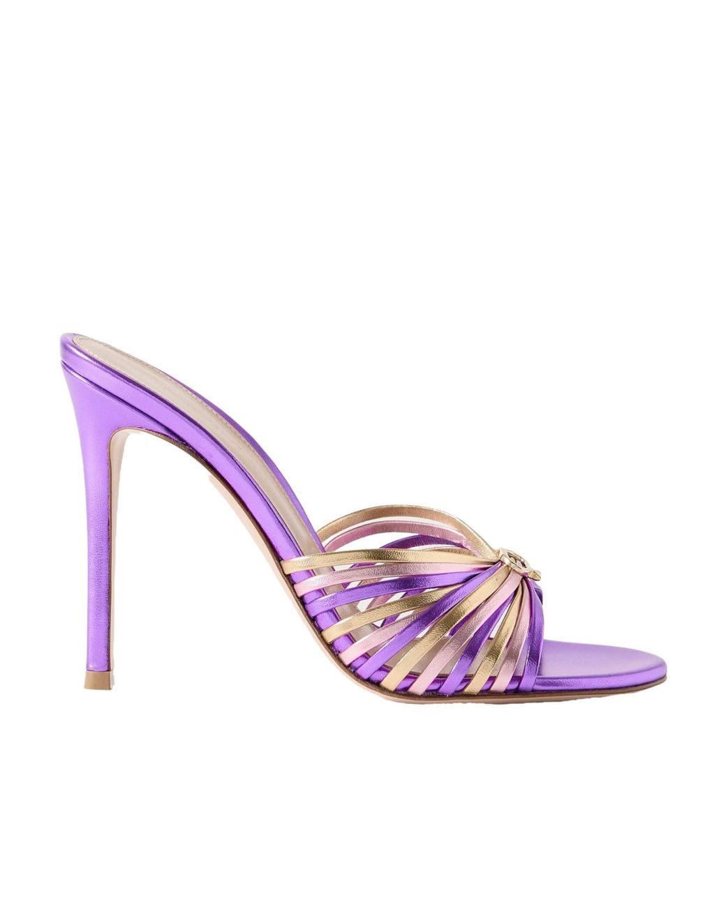 Gianvito Rossi Pink 70 Embellished Metallic Leather Sandals
