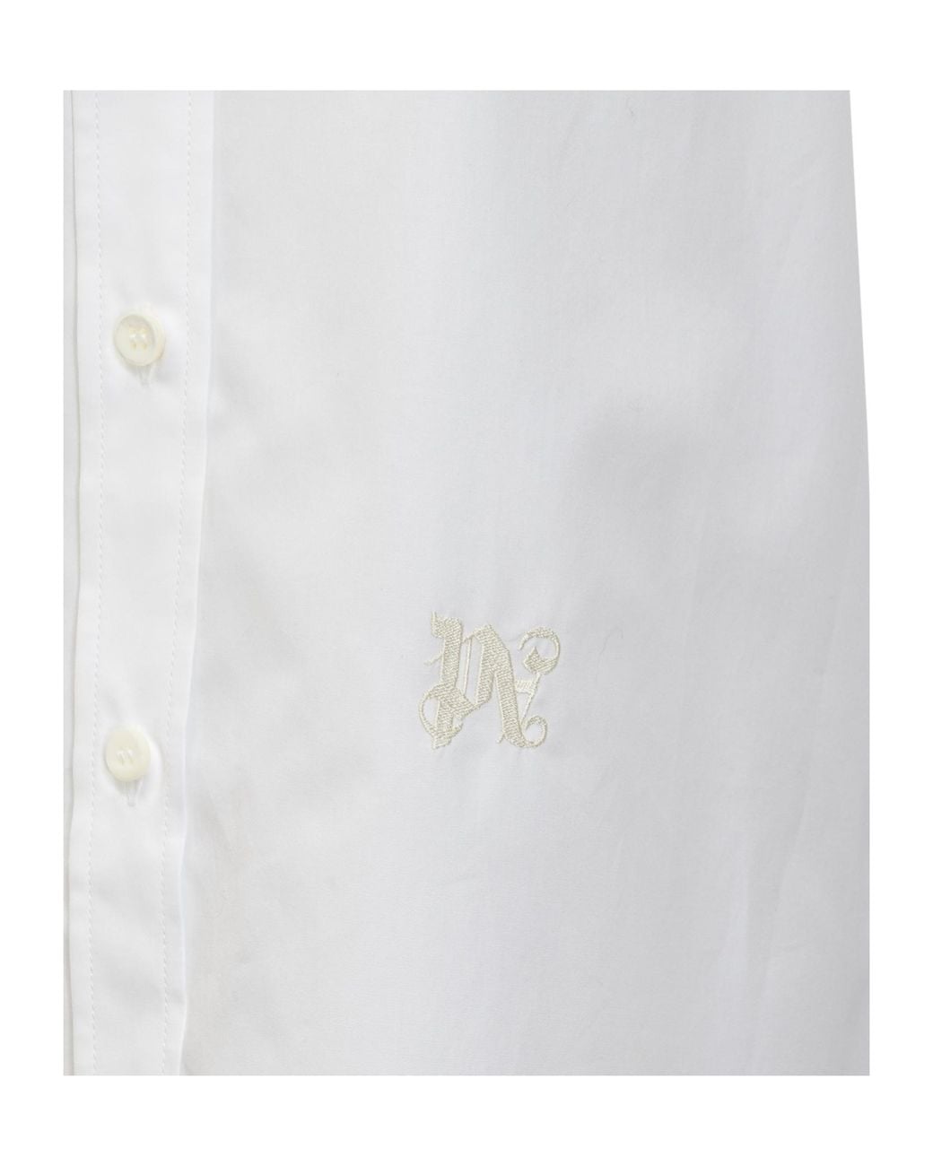 Palm Angels White Monogram Embroidered Buttoned Shirt
