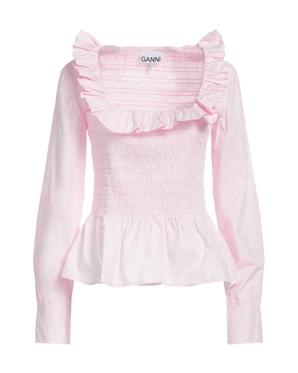 Ganni Pink Simple Pleated Long-Sleeve Top