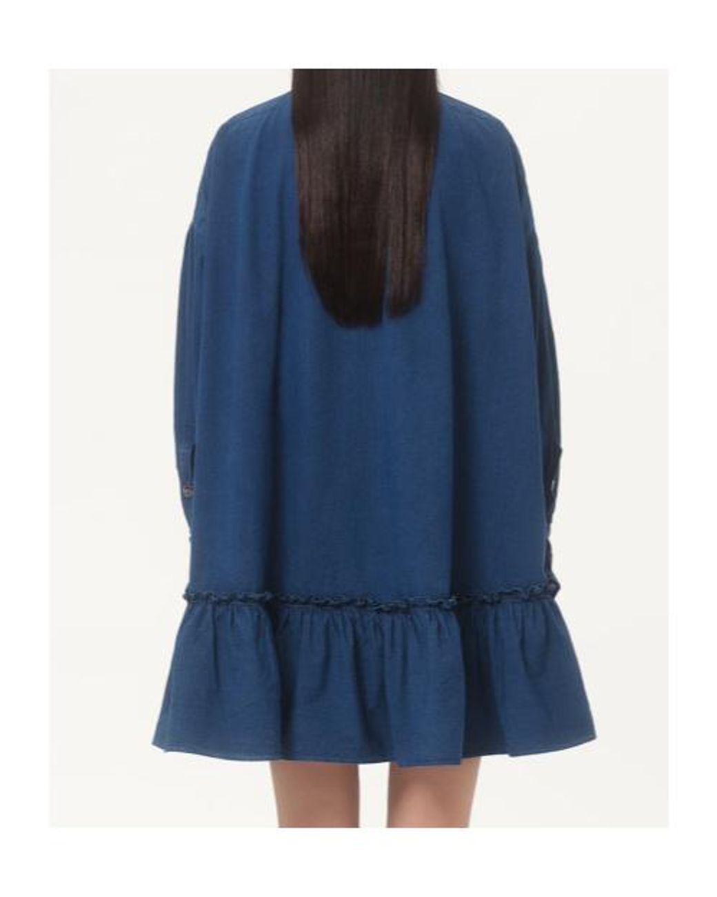 Valentino Blue Ruffled Long-Sleeved Denim Dress