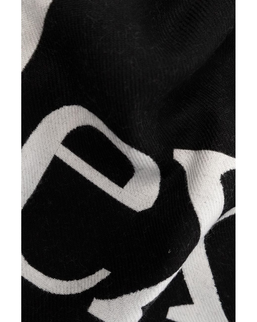McQueen Black Logo Intarsia Knitted Fringed Scarf for men