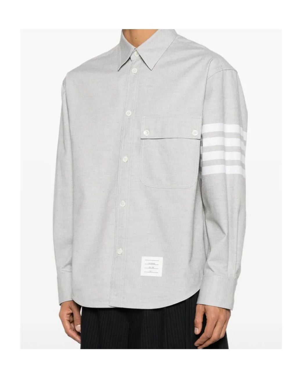 Thom Browne White 4-Bar Flannel Shirt for men