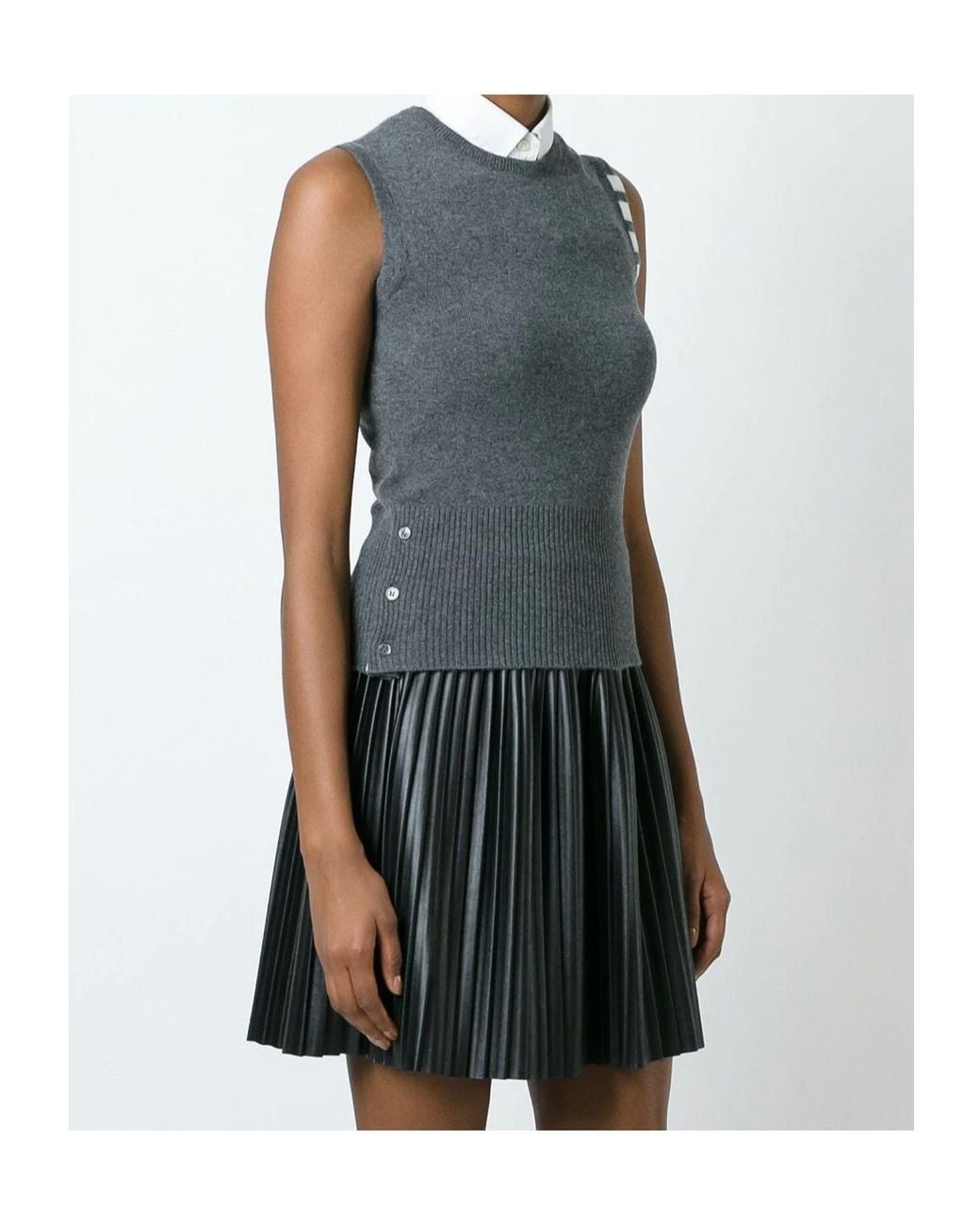 Thom Browne Gray Sleeveless Crew Neck Shell Top With 4-Bar Stripe
