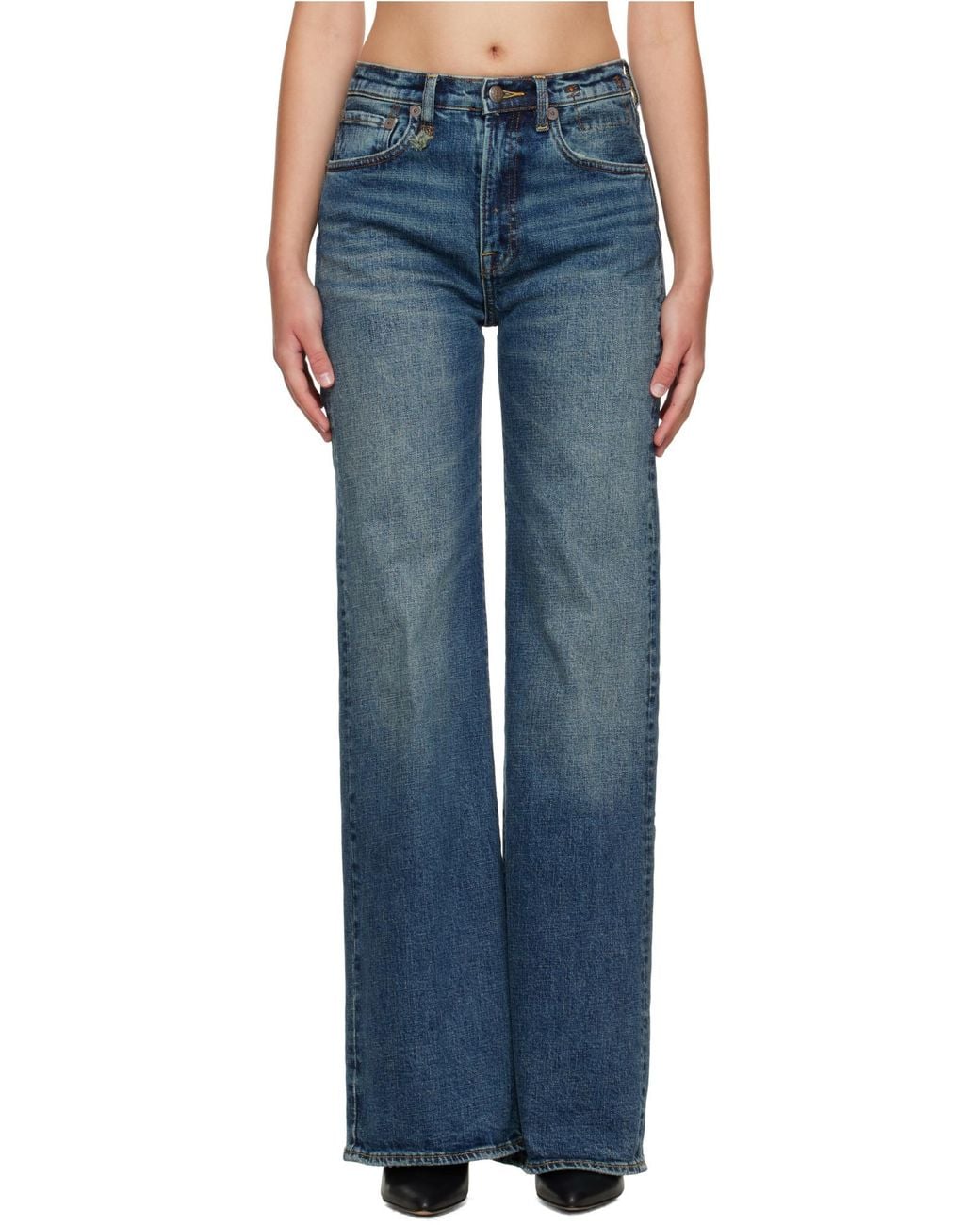 R13 Blue Logo-Patch Straight-Leg Jeans