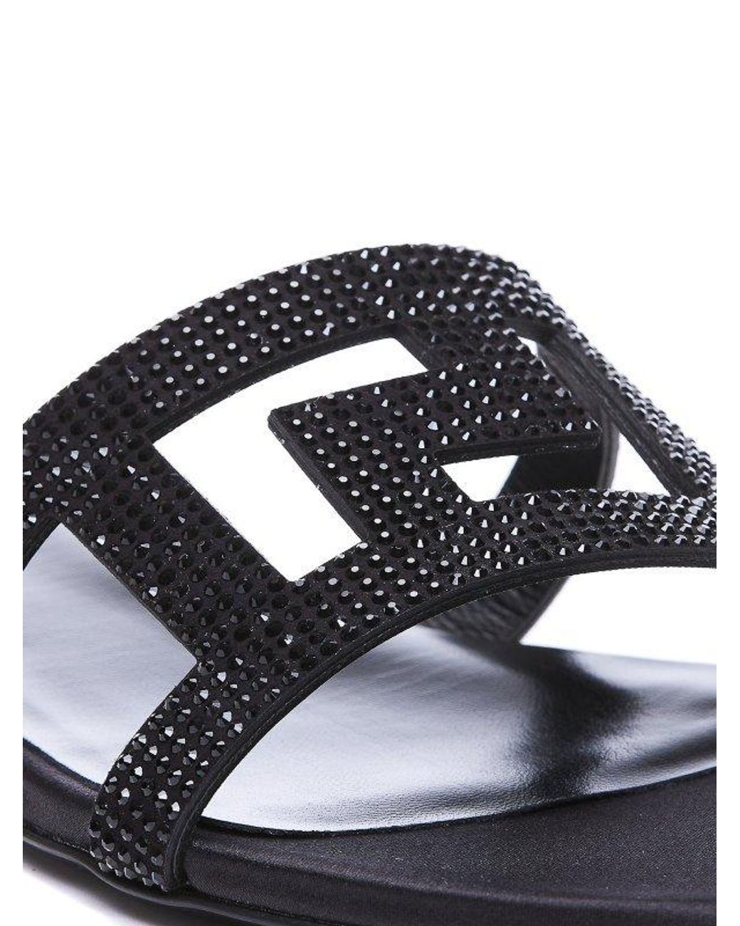 Versace White Greca Maze Embellished Slides