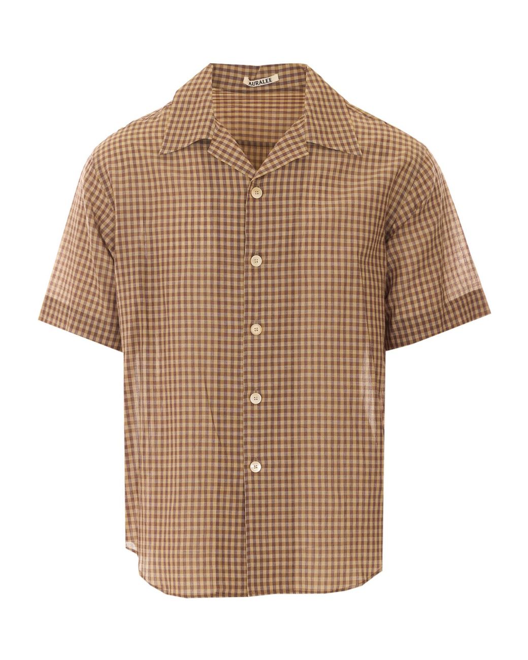 Auralee Brown Gingham-Check Short-Sleeved Shirt for men