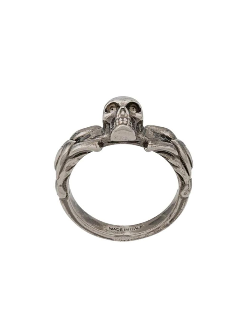 McQueen Metallic Skull-Detail Braided Ring for men