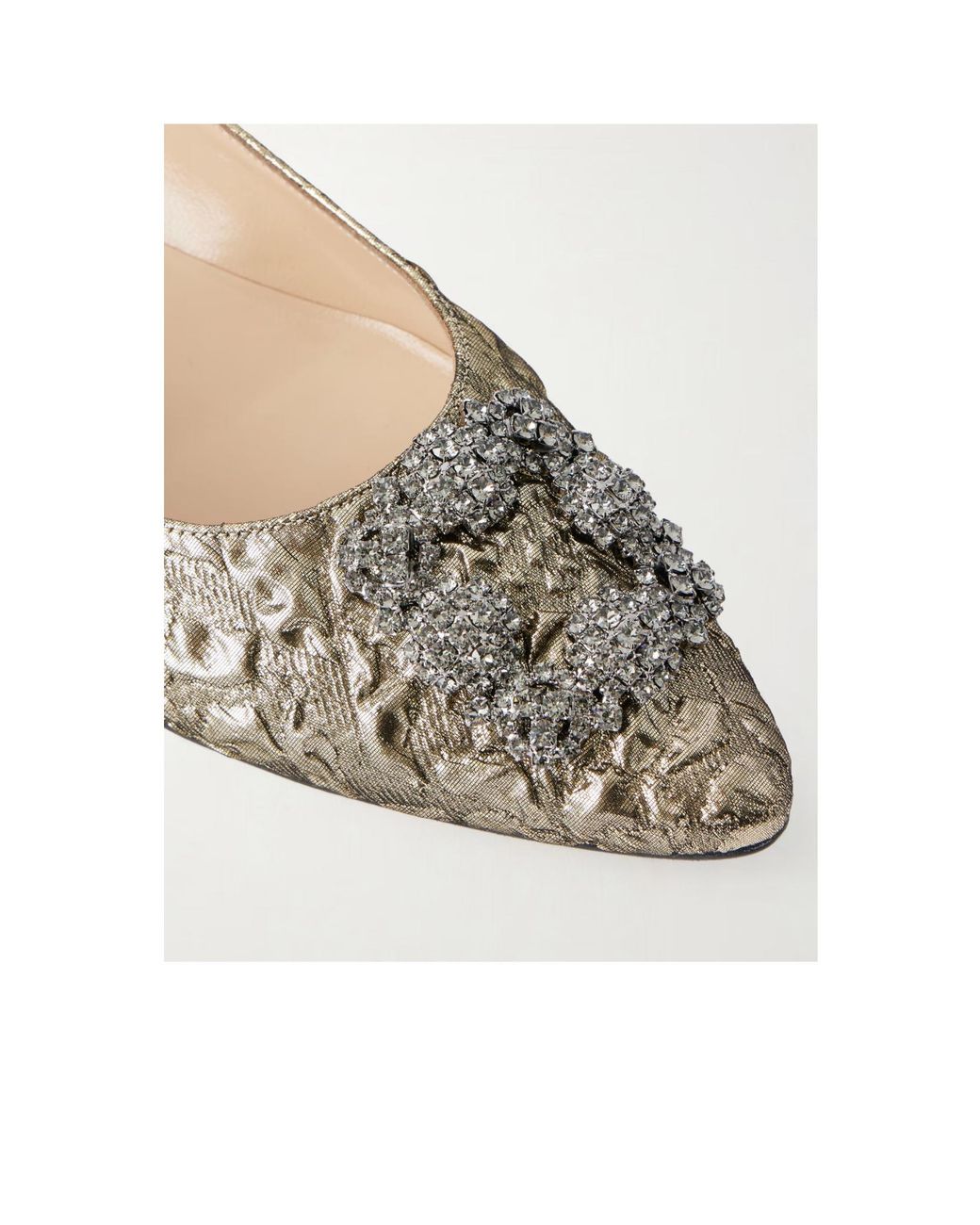 Manolo Blahnik Natural Crystal-Embellished Metallic Jacquard Ballet Flats