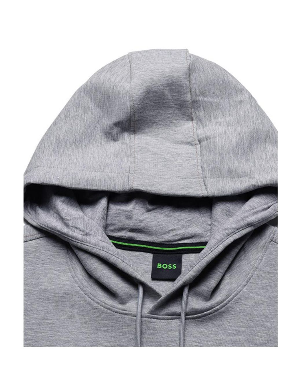Boss Gray Curved Logo-Embroidered Drawstring Hoodie for men