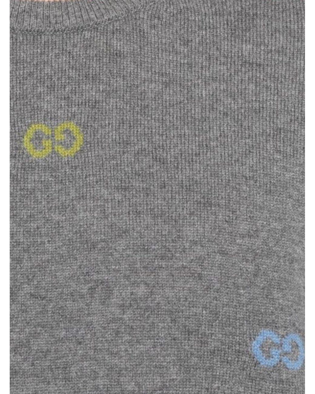 Gucci Gray Logo Intarsia Knit Jumper for men