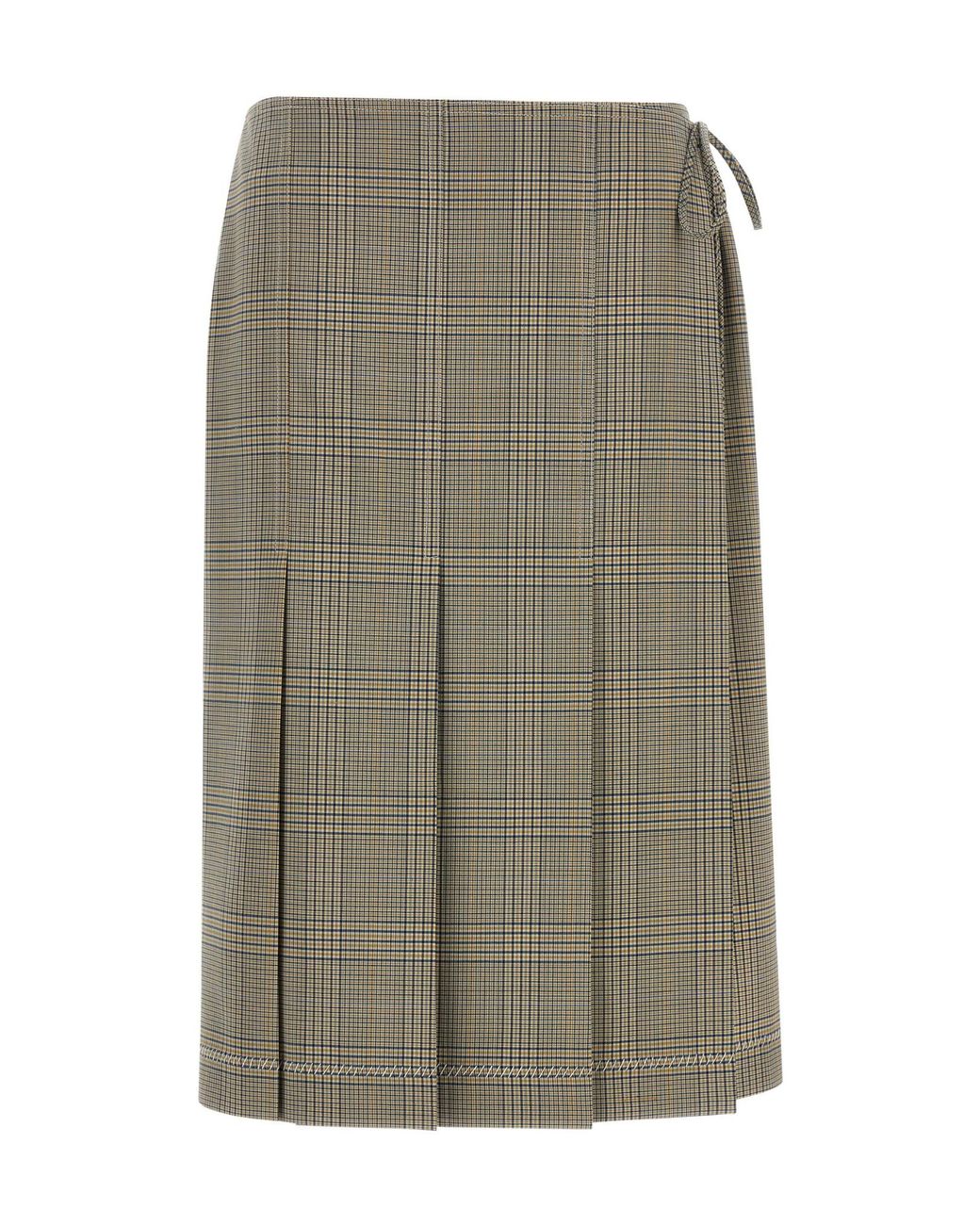 Marni Gray Checked Pleated Midi Skirt