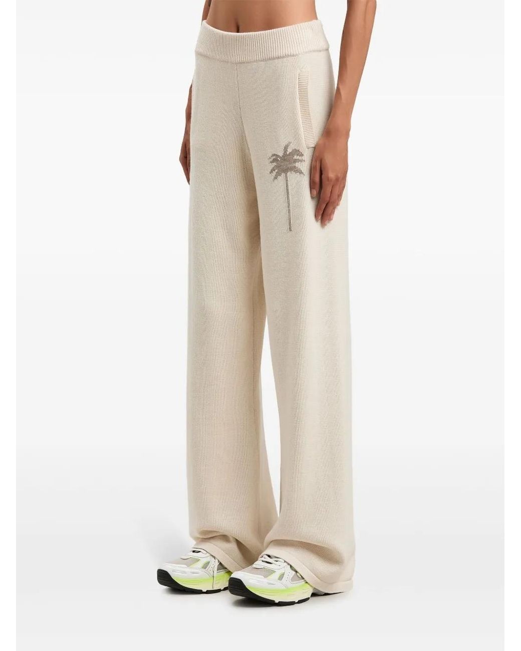 Palm Angels White Palm Tree Knitted Trousers