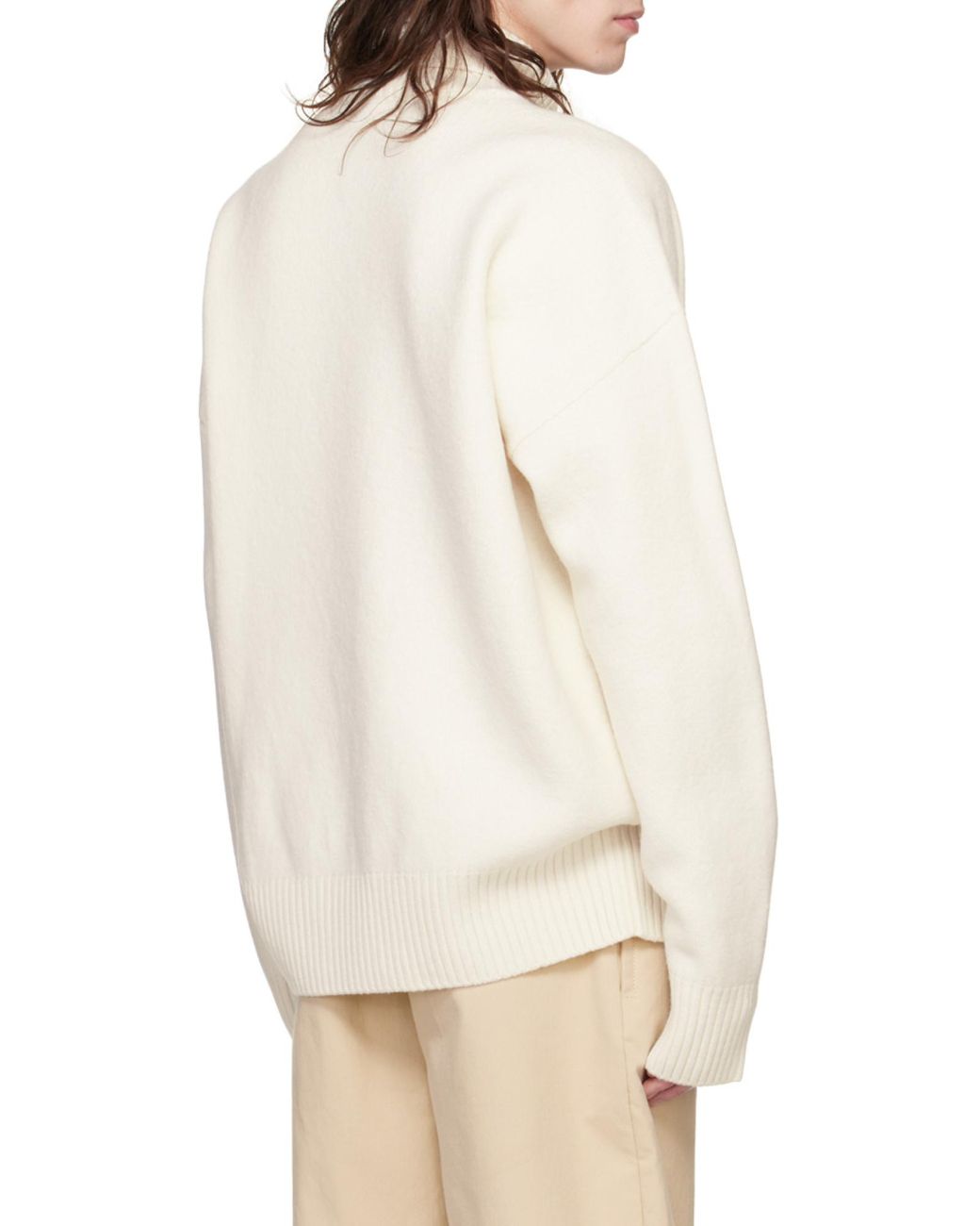 AMI White Heart-Shaped Knitted Sweater for men