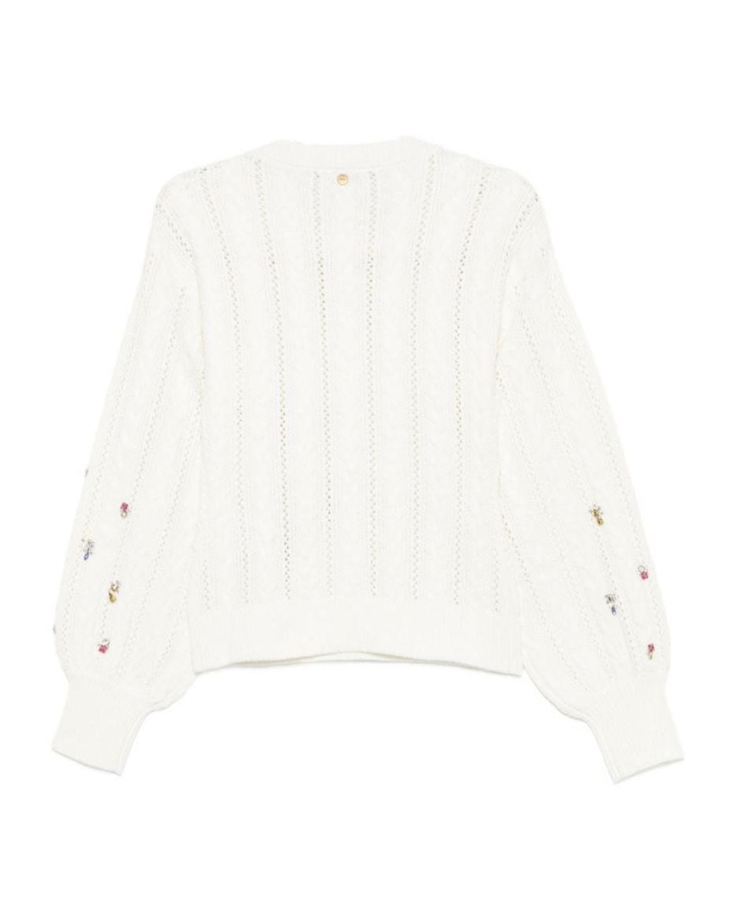 Liu Jo White Crystal-Embellished Cable-Knit Sweater