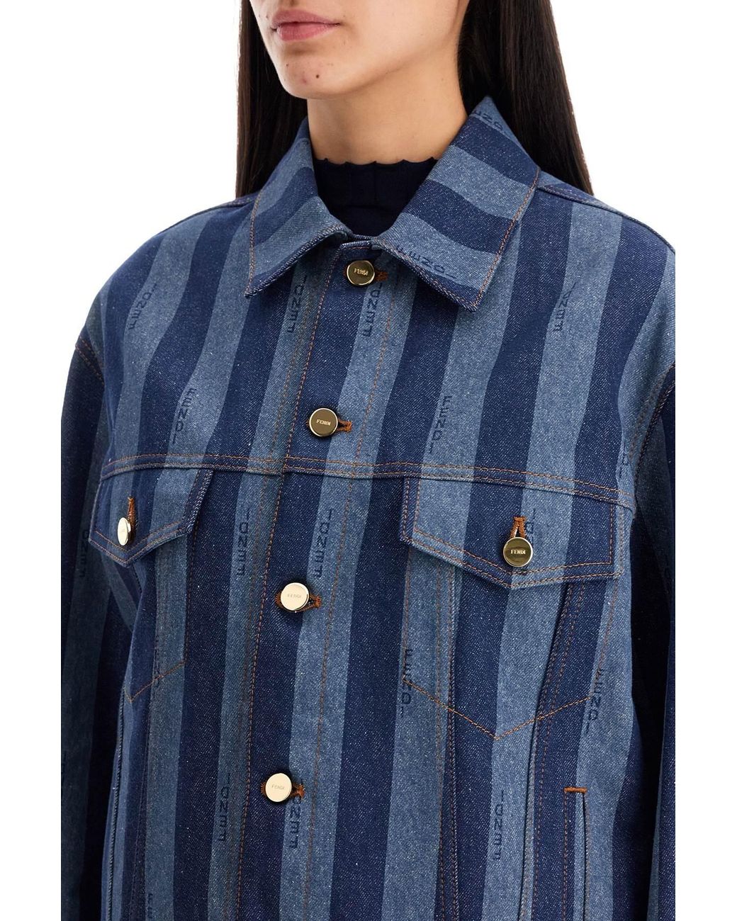 Fendi Blue Striped Button-Up Jacket