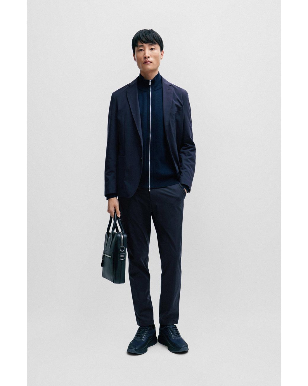 Boss Blue Drawstring Slim-Fit Pants for men