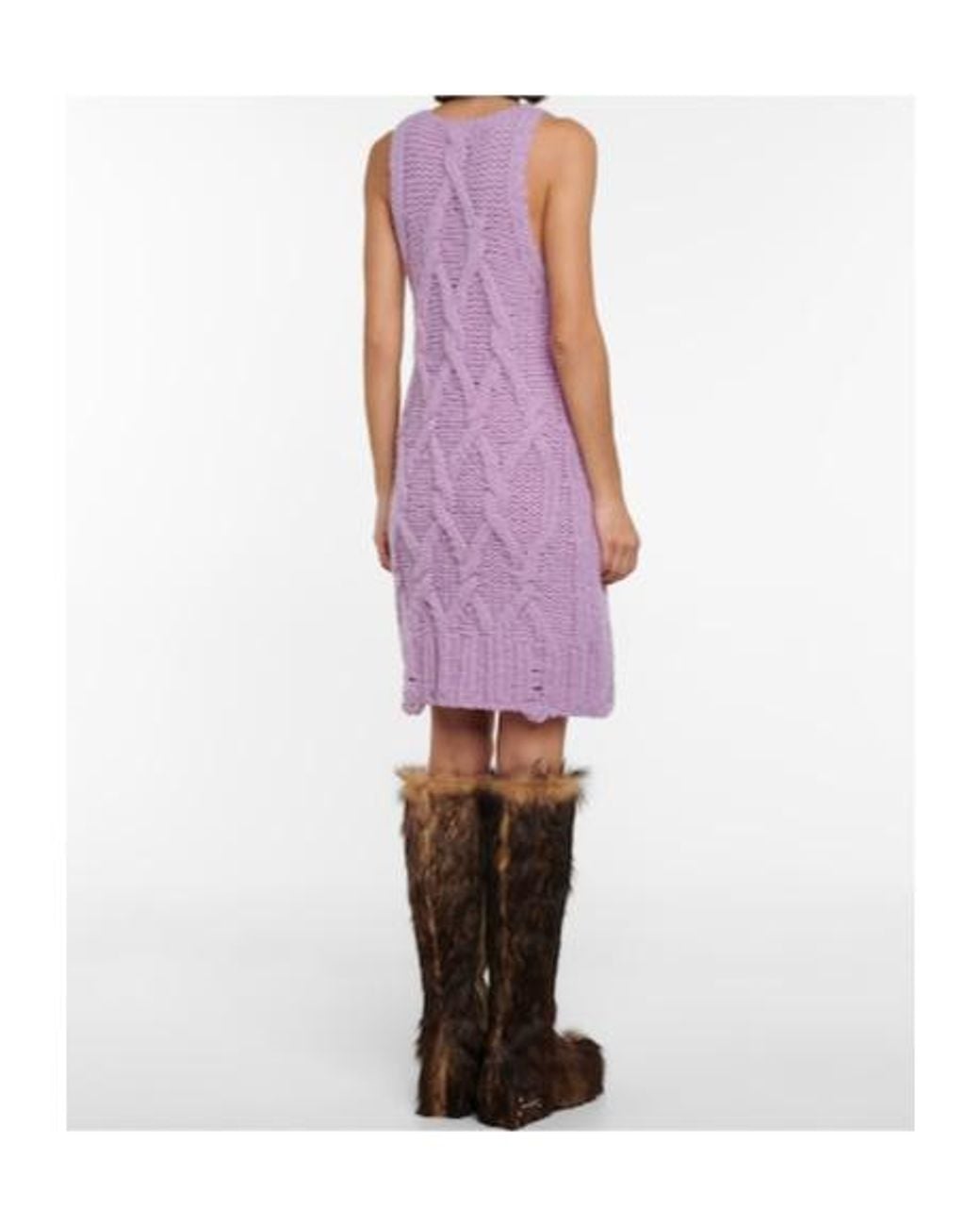 Acne Purple Cable-Knit Wool-Blend Minidress
