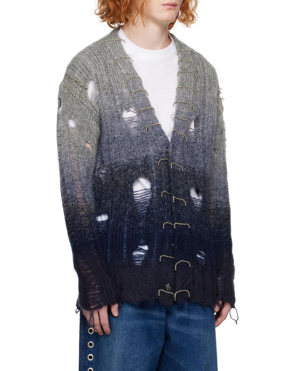 Off-White c/o Virgil Abloh Gray Distressed Knitted Cardigan for men