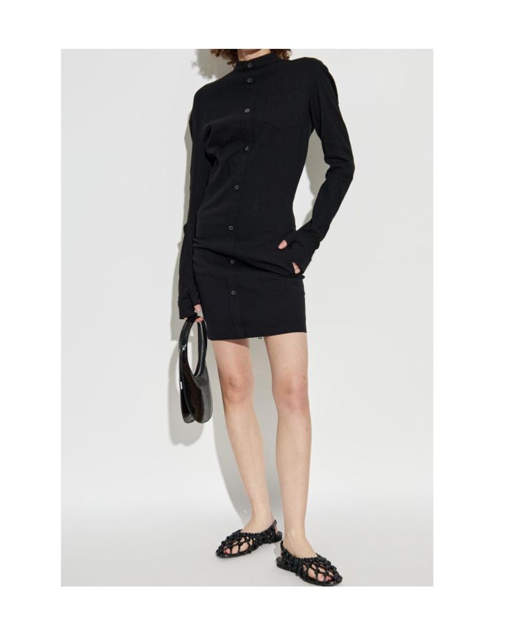 Issey Miyake Black Button-Front Pocket Mini Dress