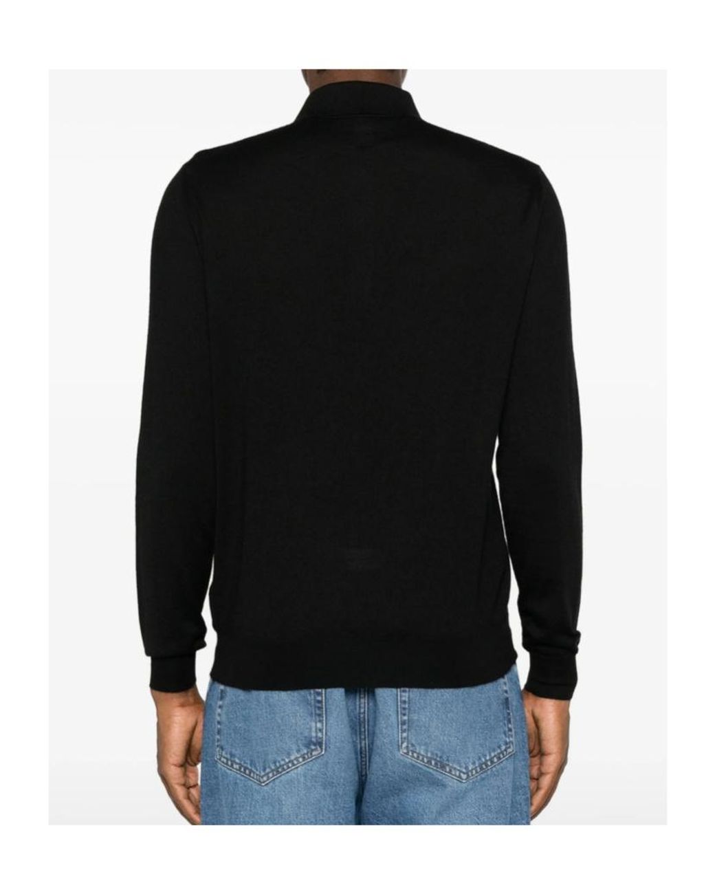 Fedeli Black Long-Sleeve Polo Sweater for men