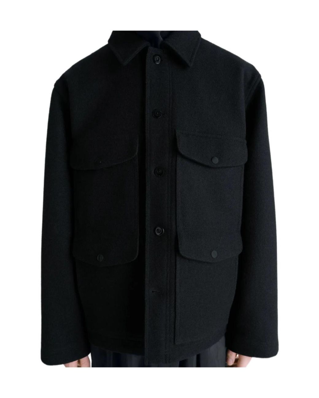 Lemaire Black Patch-Pocket Long-Sleeved Shirt Jacket for men