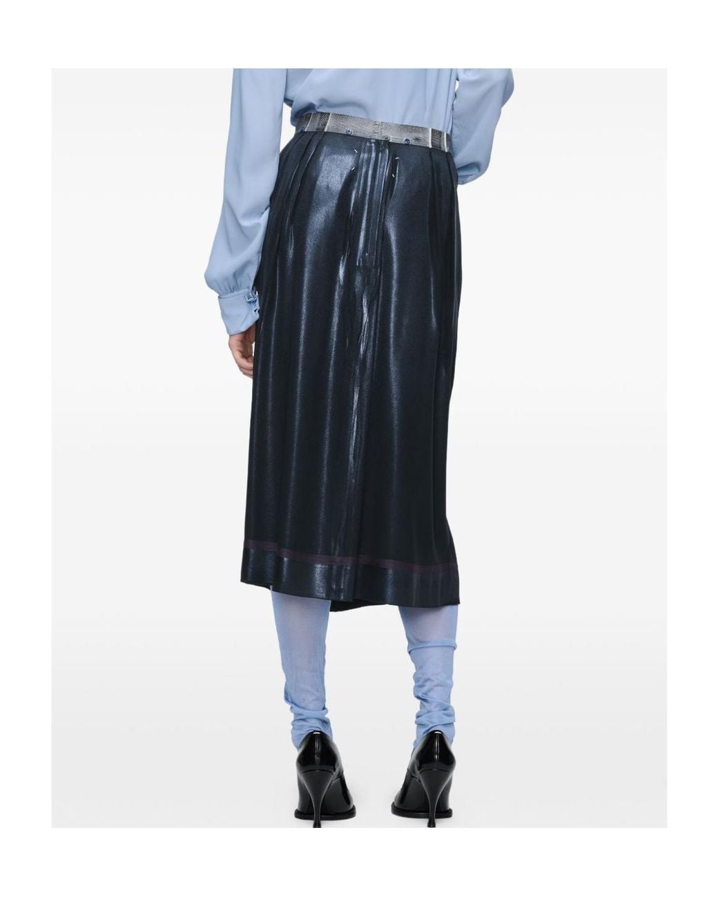 Maison Margiela Blue Foil Treated Midi Skirt