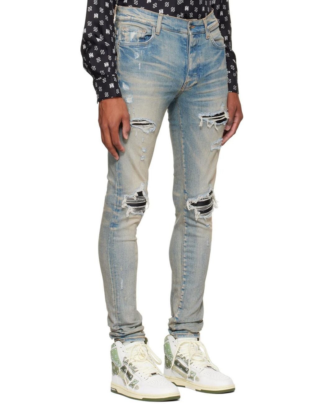 Amiri Blue Distressed-Finish Ripped Skinny Jeans for men